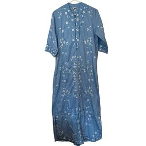 Vintage Leandra Crochet Embroideries A-Line Maxi Dress Size M Modest Floral